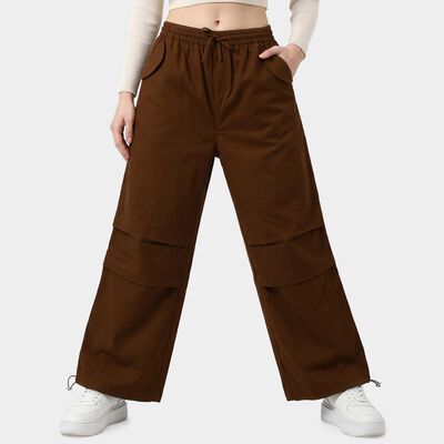 Women's Brown Wide Leg Drawstring Waist Jeans