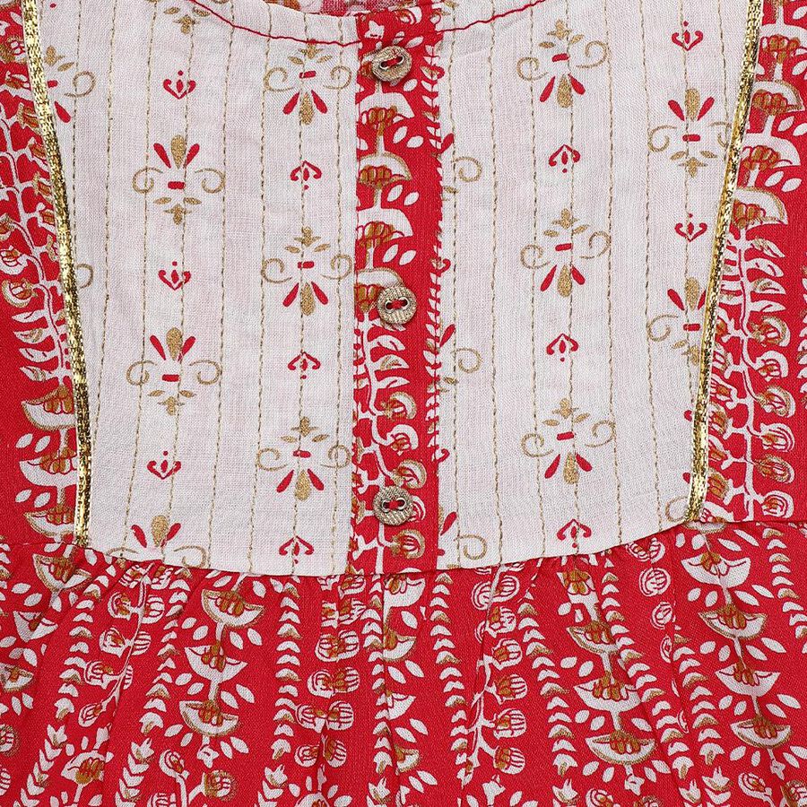 Girls' Fuchsia Round Neck Printed Kurta and Palazzo Fusion Set, Fuchsia, large