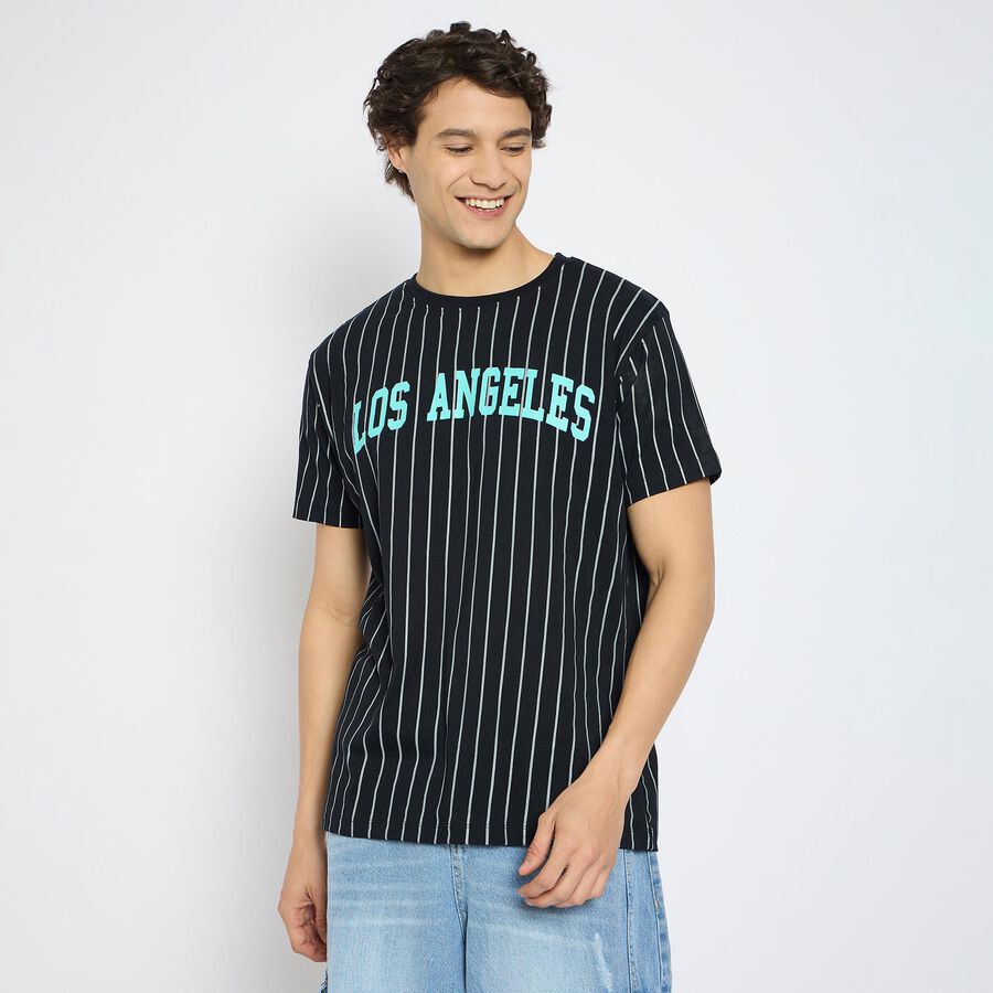 Men's 100% Cotton Round Neck Half Sleeves T-Shirt , Black, large