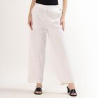 Women's Bright White Wide-Leg Embroidered Trousers, Off White, small