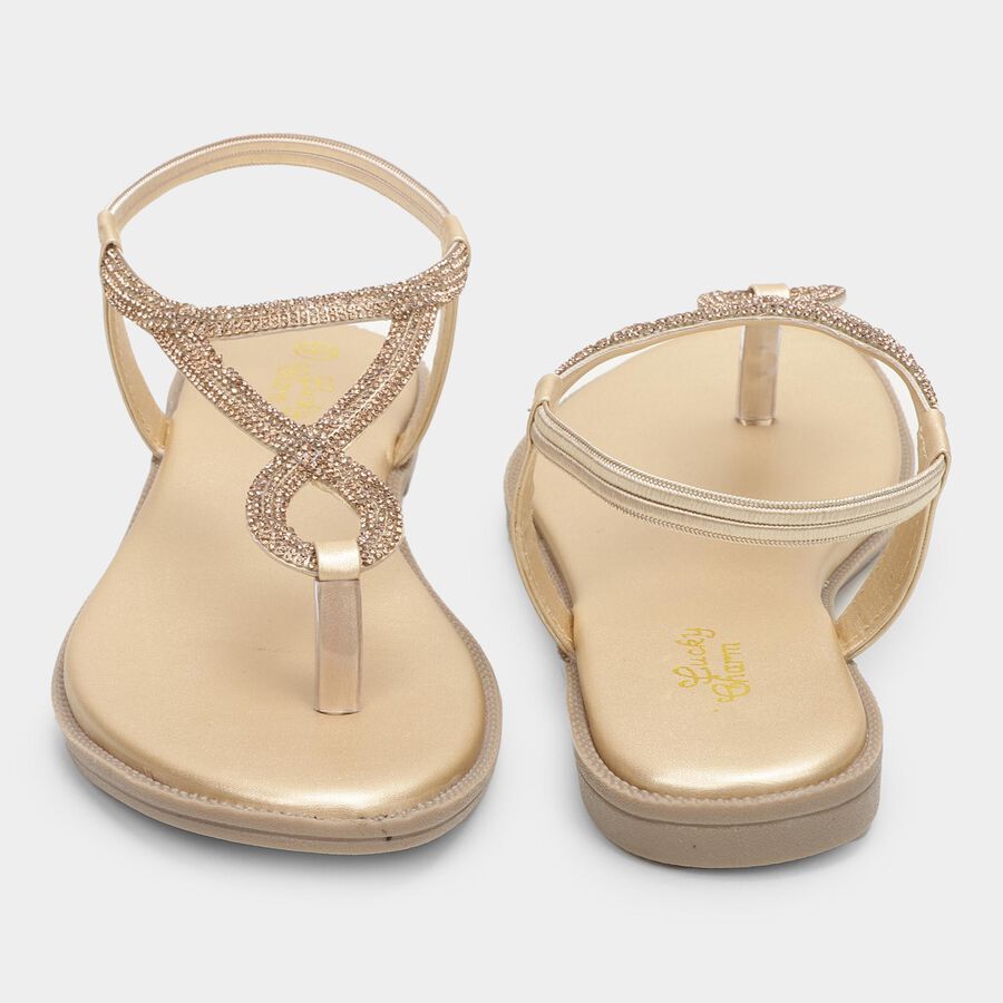 Women's Metallic Gold Strap Flat Sandals, Golden, large image number null