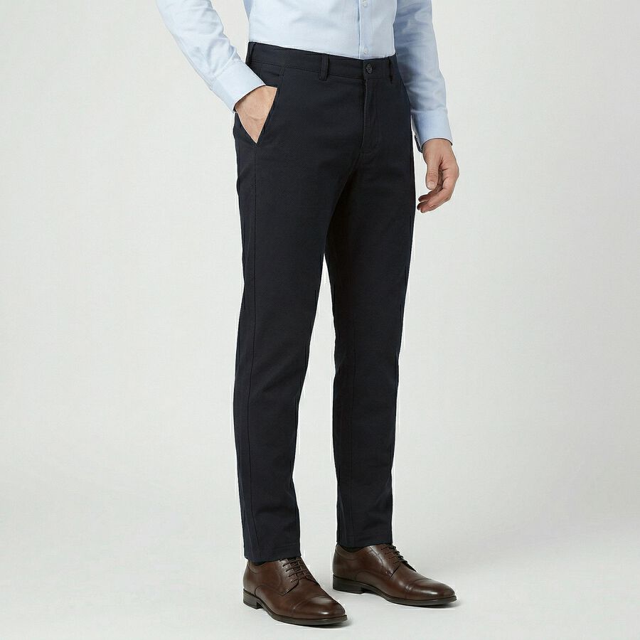 Men's Black Slim Fit Casual Trousers, काला, large