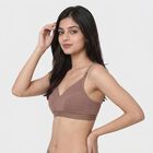 Women's Brown Cotton Blend V-Neck Bralette Bra, Brown, small