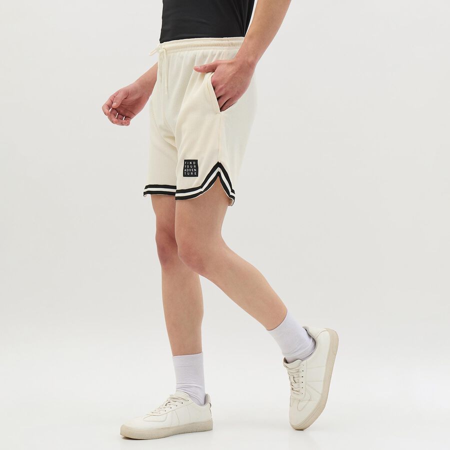 Men's Off-White Textured Elastic Waist Bermuda Shorts, एक्रू मिश्रित, large