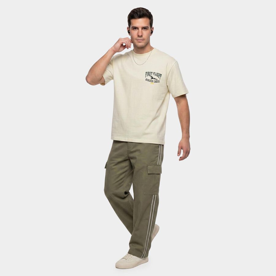 Men's White Cotton Round Neck Regular T-Shirt, Off White, large