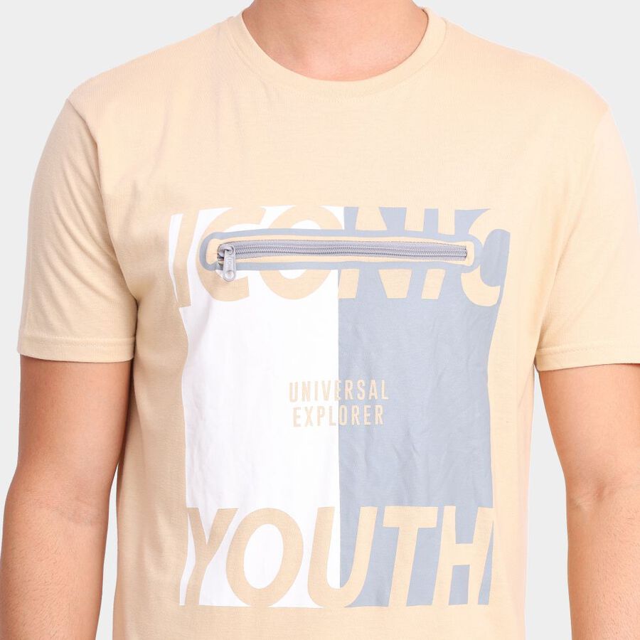 Men's 100% Cotton Round Neck Half Sleeves T-Shirt, गहरा पीला, large image number null