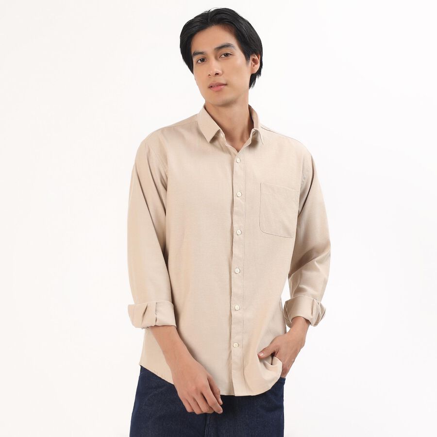 Men's Light Beige Classic Collar Casual Shirt, Beige, large image number null