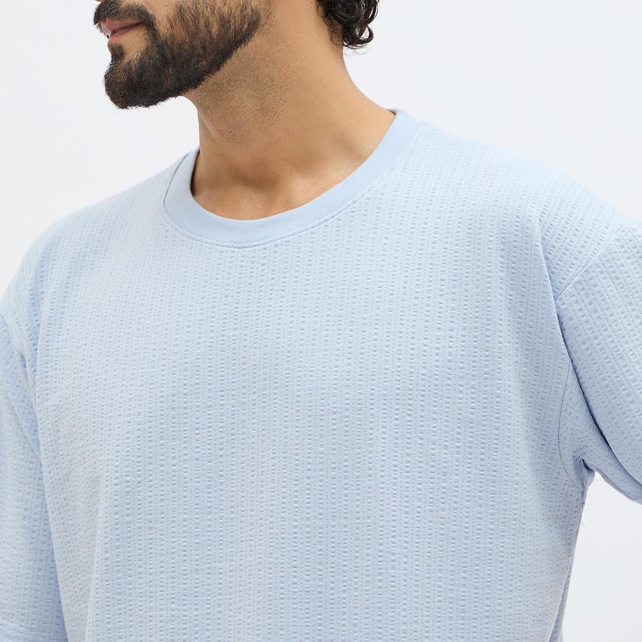 Men's Light Powder Blue Round Neck Casual T-Shirt, Sky Blue, large image number null