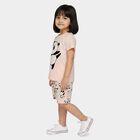 Girls Light Pink Crew Neck Short Set Upper and Bottom Set, हल्का गुलाबी, small