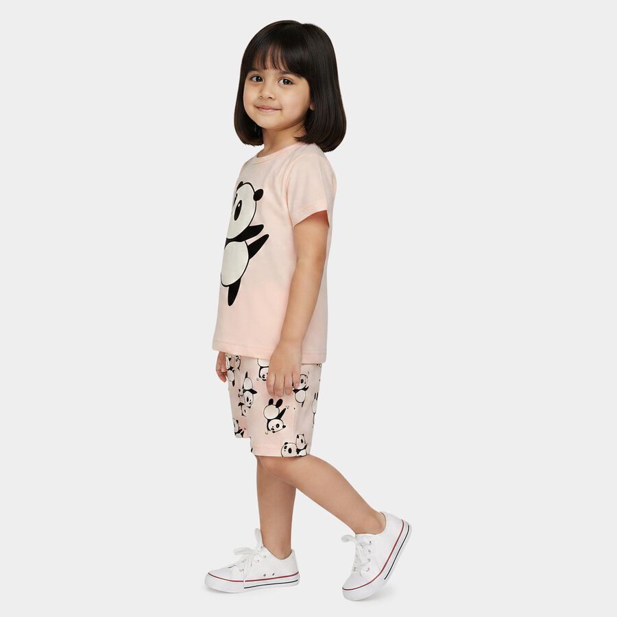 Girls Light Pink Crew Neck Short Set Upper and Bottom Set, हल्का गुलाबी, large