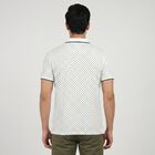Men's White Cotton Polo Neck Geometric Polo T-Shirt, सफ़ेद, small