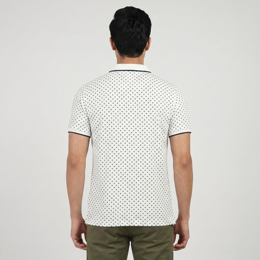 Men's White Cotton Polo Neck Geometric Polo T-Shirt, सफ़ेद, large