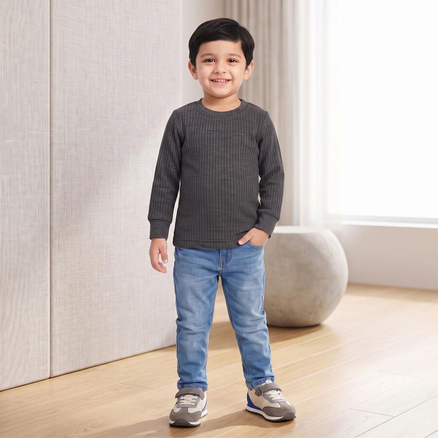 Boys' Charcoal Long Sleeve Thermal, Charcoal, large