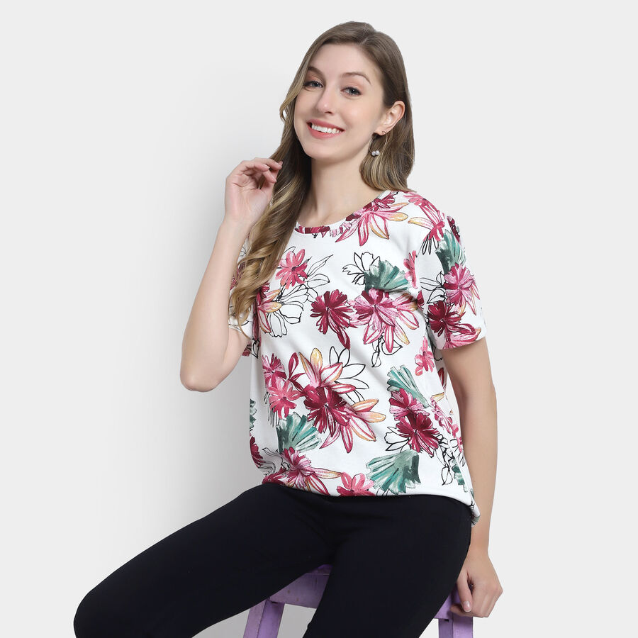 All Over Print Round Neck T-Shirt, White, large image number null