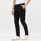 Men's Jet Black Slim Fit Flat-Front Casual Trousers, Black, small