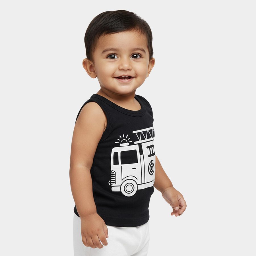 Infant Boys' Navy Blue Cotton Round Neck Casual Vest, Navy Blue, large