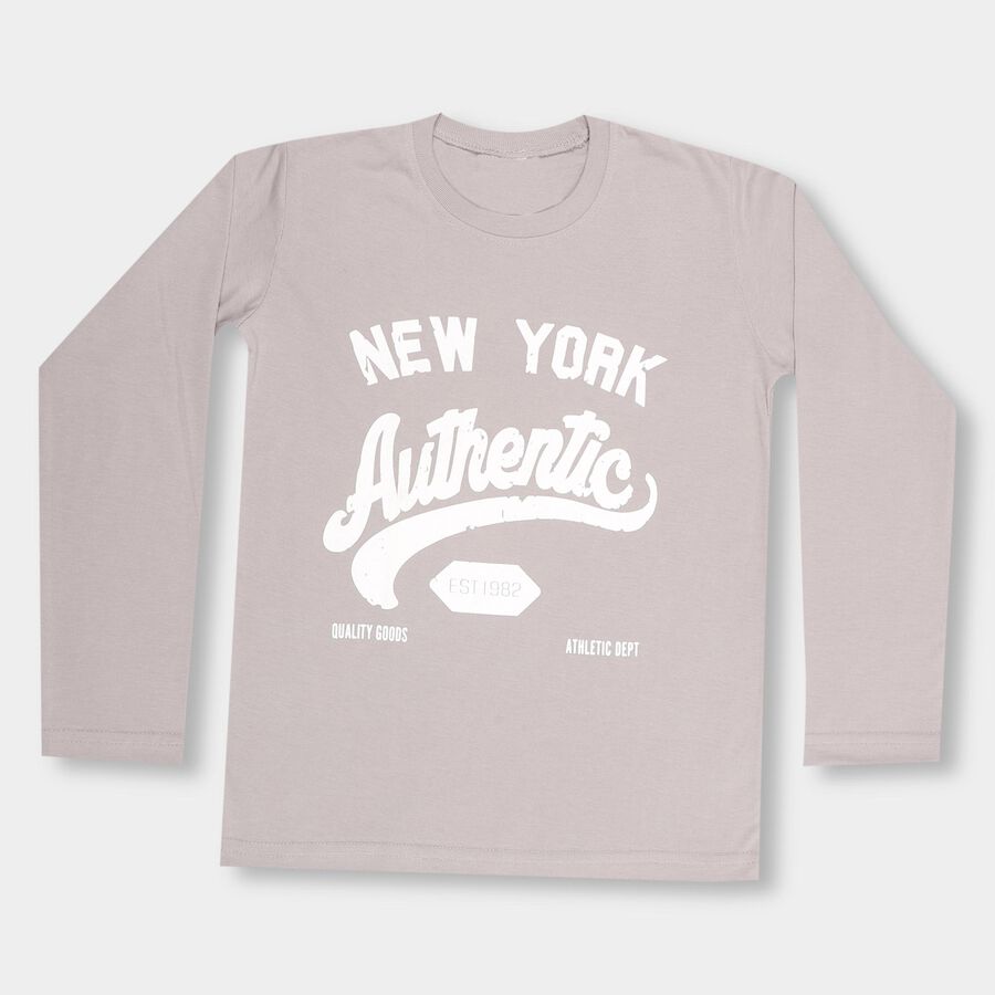 Boys' Light Grey Crew Neck Casual T-Shirt, Light Grey, large image number null