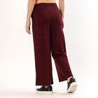 Women's Deep Maroon Wide-Leg Cotton Blend Track Pants, Wine, small image number null