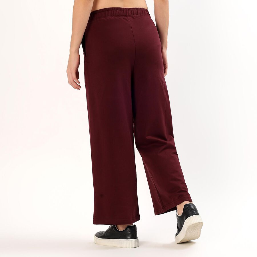 Women's Deep Maroon Wide-Leg Cotton Blend Track Pants, Wine, large image number null
