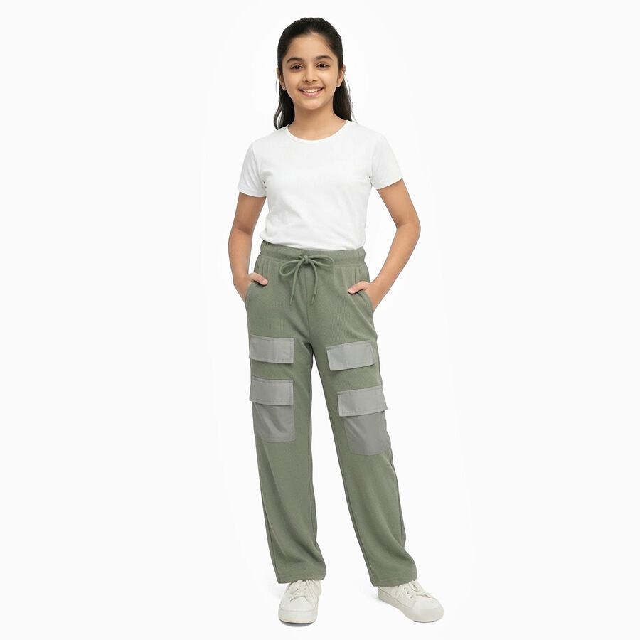 Girls' Light Sage Green Cargo Pyjama with Utility Pockets, ओलिव, large image number null