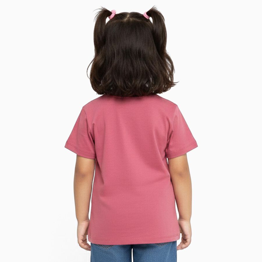 Girls Pink Cotton Round Neck Casual T-Shirt, गुलाबी, large image number null