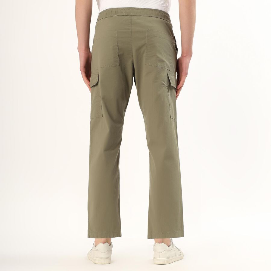 Men's Muted Olive Green Slim Fit Cargo Trousers, Light Green, large