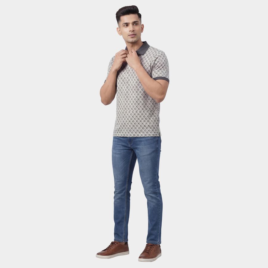 Men's Light Grey Cotton Polo Neck Classic T-Shirt, हल्का ग्रे, large