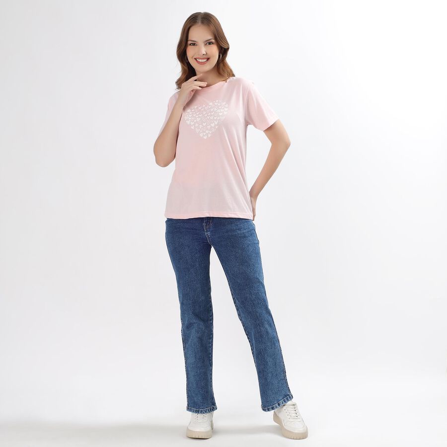 Women's Stonewashed Blue Straight Fit High-Rise Jeans, मध्यम नीला, large