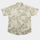 Boys Beige Cotton Floral Regular Fit Shirt, गहरा पीला, small