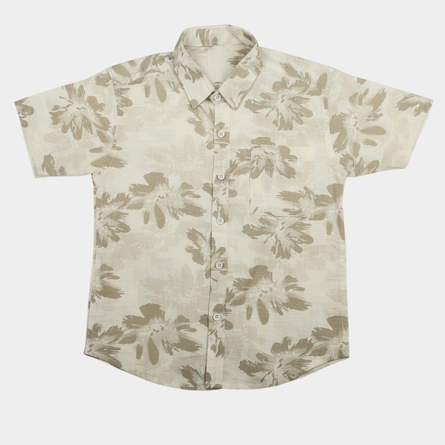 Boys Beige Cotton Floral Regular Fit Shirt, गहरा पीला, large