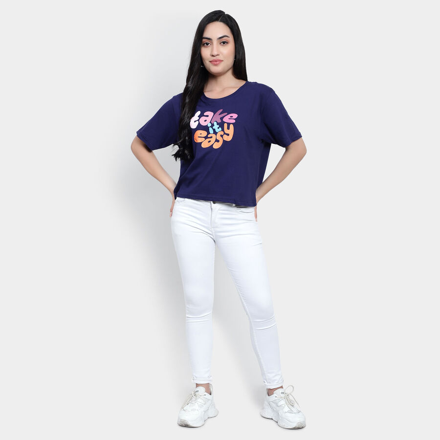 Round Neck T-Shirt, Navy Blue, large image number null