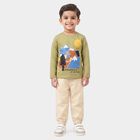 Boys Olive Green 100% Cotton Round Neck Graphic Print Baba Suit, Light Green, small