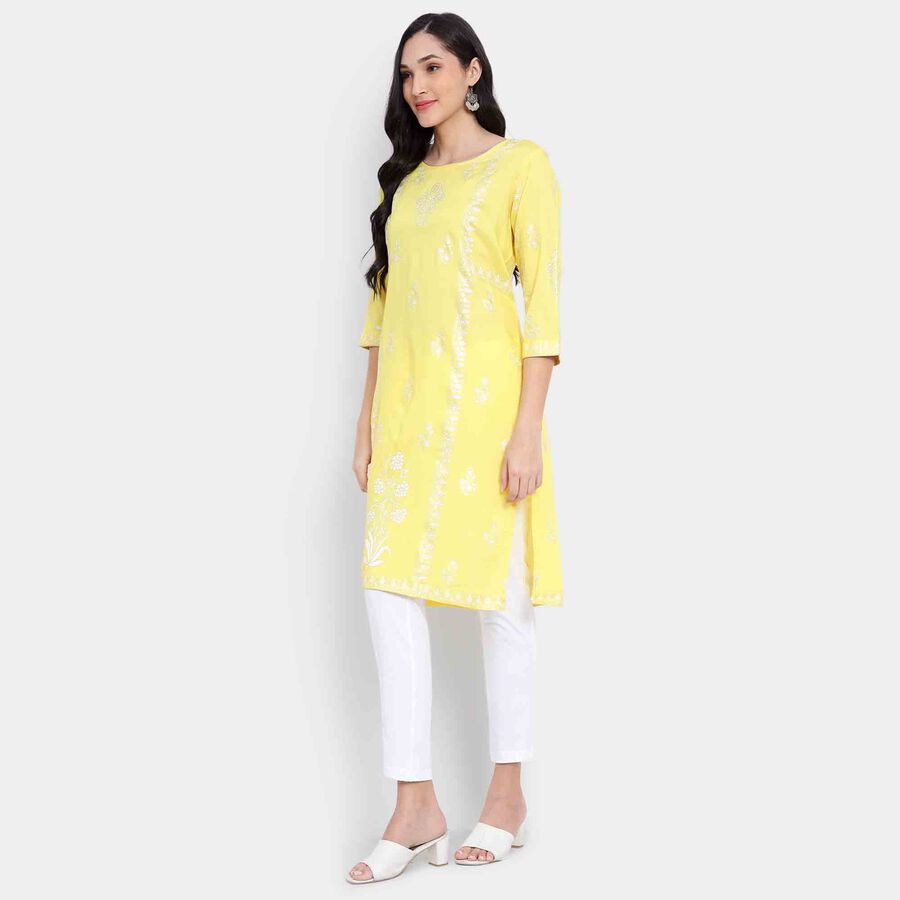 3/4th Sleeves Straight Kurta, Yellow, large image number null