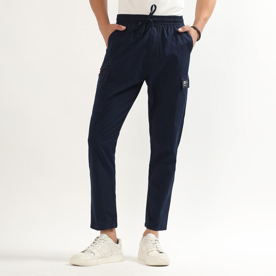 Men's Jet Black Regular Fit Cargo Track Pants, Navy Blue, large image number null