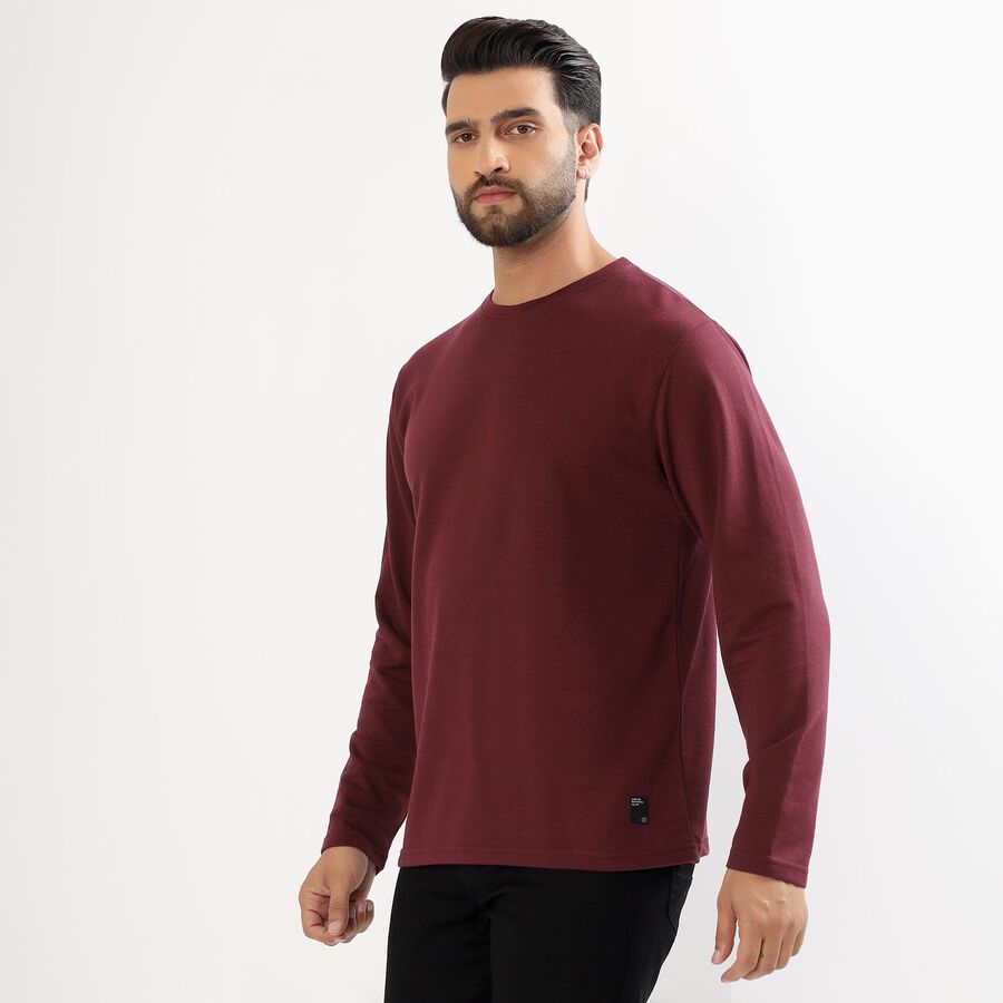 Men's Deep Maroon Crew Neck Full Sleeve T-Shirt, मरून, large image number null