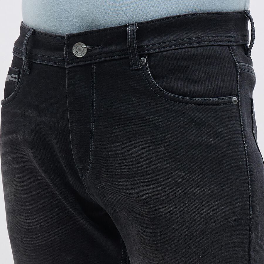 Men's Black Slim Fit Washed Jeans, गहरा नीला, large image number null