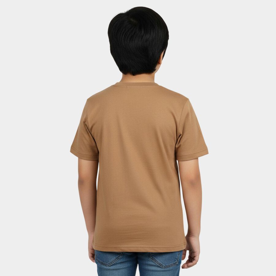 Boys Brown Round Neck Casual Boys T-Shirt, भूरा, large
