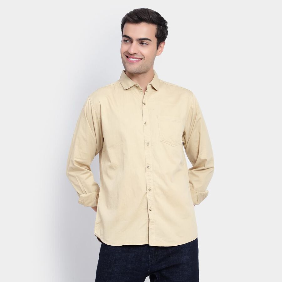 Cotton Solid Casual Shirt, Beige, large image number null