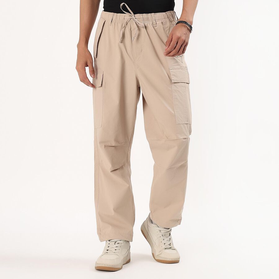Men's Beige Relaxed Fit Cargo Pants with Utility Pockets, गहरा पीला, large image number null