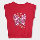 Girls' Vibrant Red Cotton Round Neck Casual T-Shirt, Fuchsia, small image number null