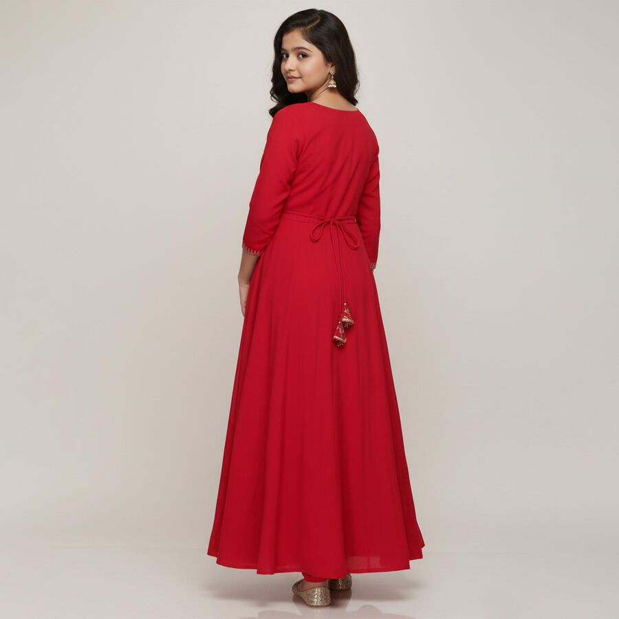 Girls Muted Sage Green Embroidered Kurta and Pants Fusion Set, Fuchsia, large image number null