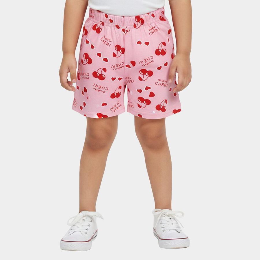 Girls' Pink Cherry Print Elastic Waist Shorts, Pink, large