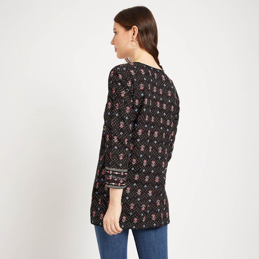 3/4Th Sleeves Straight Kurti, Black, large image number null