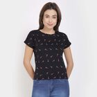 Printed Round Neck Round Neck T-Shirt, Black, small image number null