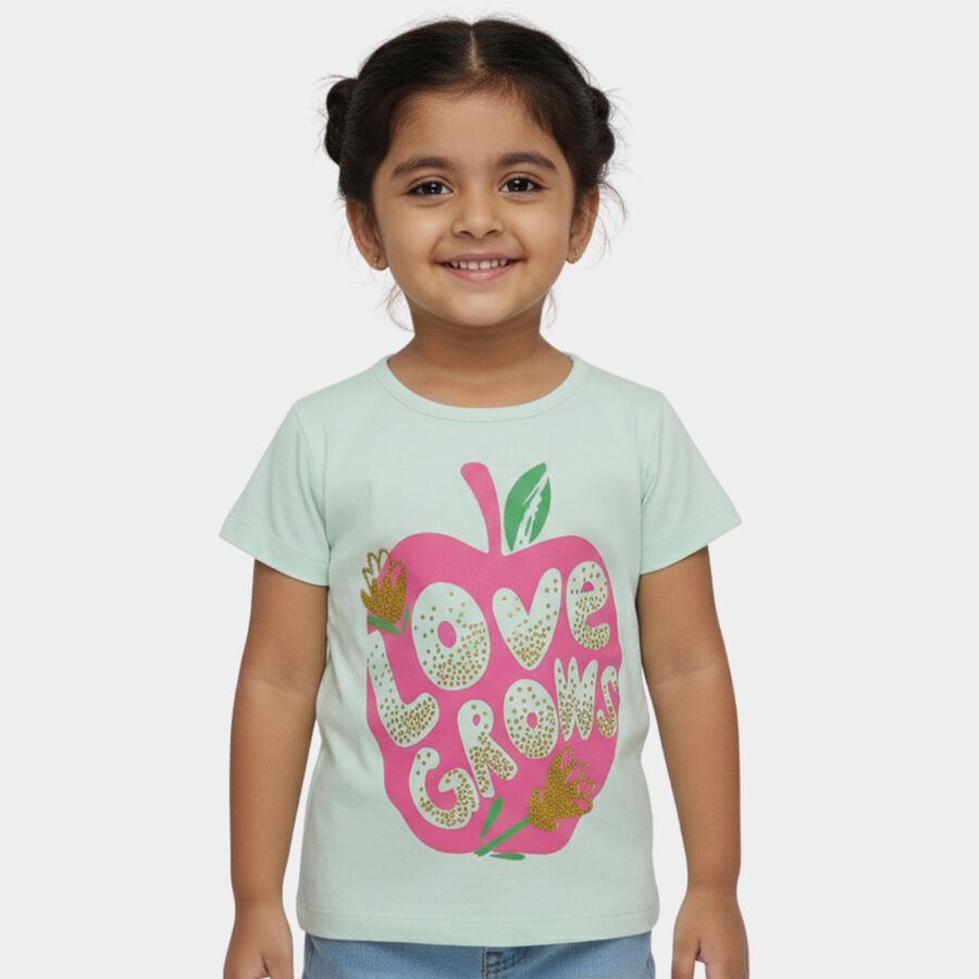 Girls' T-Shirt, हल्का हरा, large