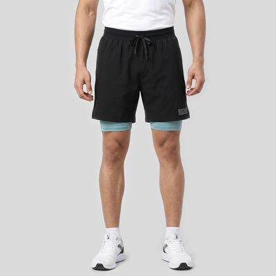 Men's Black Regular Fit 2-in-1 Sports Shorts