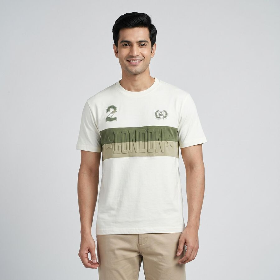 Men's Light Green Round Neck Casual T-Shirt, हल्का हरा, large