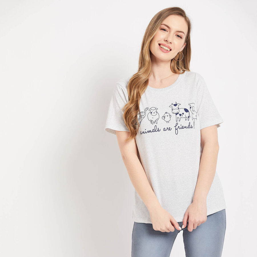 Round Neck T-Shirt, Ecru Melange, large image number null