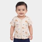 Infants Beige Cotton V-Neck Casual T-Shirt, Beige, small