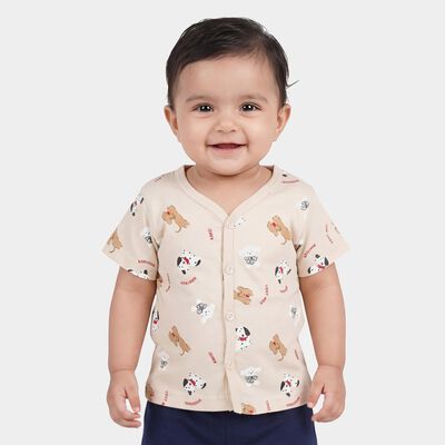 Infants Beige Cotton V-Neck Casual T-Shirt